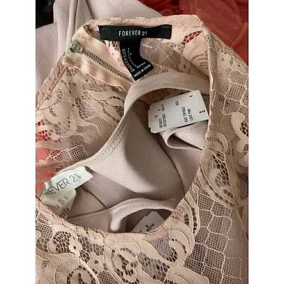 Forever 21 Dress Size S NEW Lace Top Slip Dress Pink Midi Dress Floral Dance - Picture 3 of 5